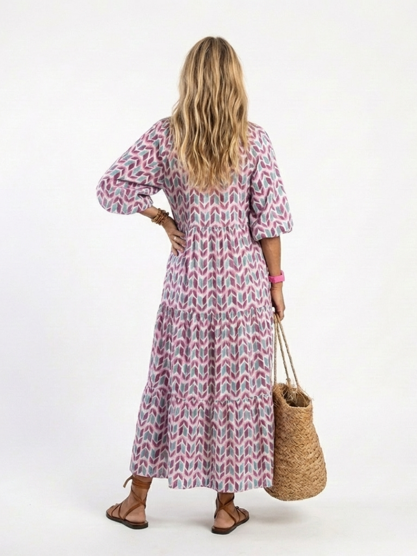 Mireya | Midi-Kleid mit langen Ärmeln und geometrischem Muster