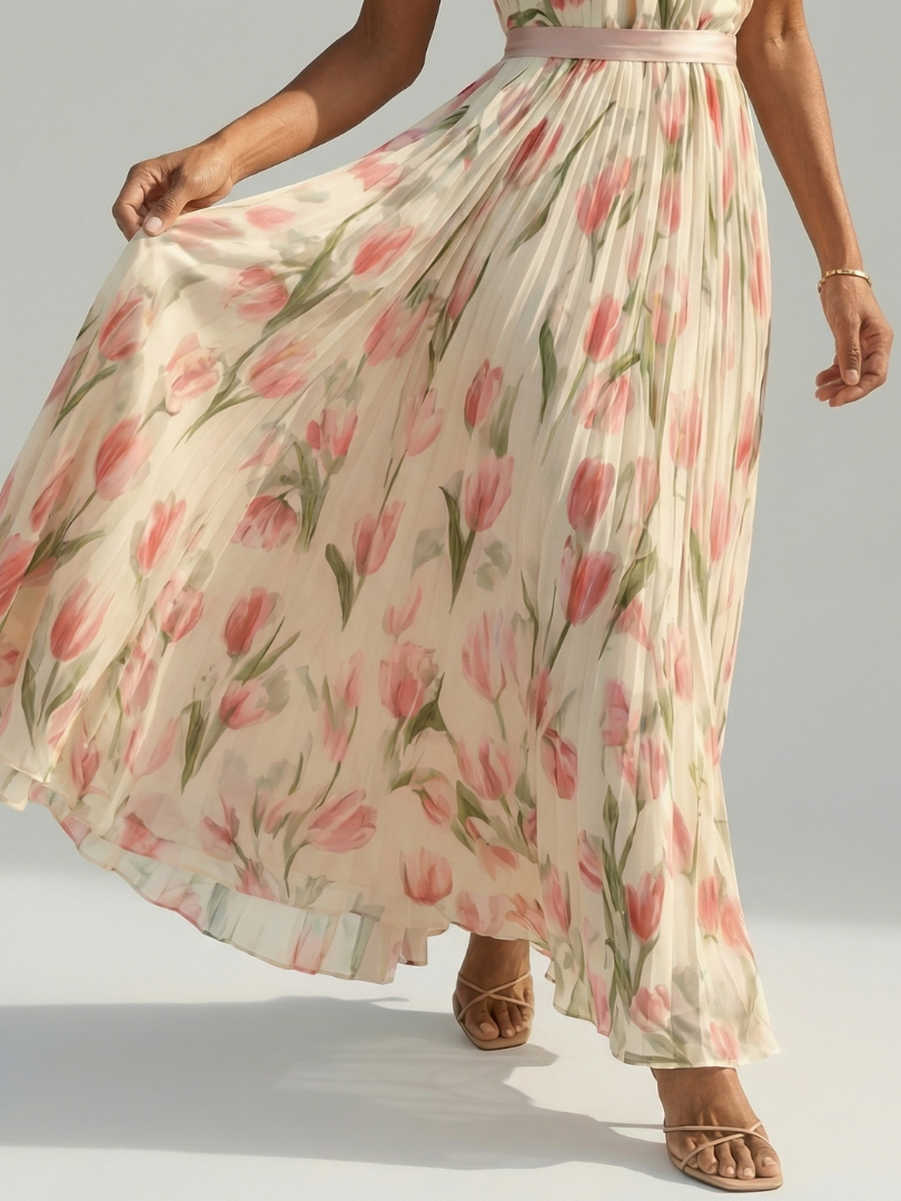 Aurelle | Midi-Kleid mit Blumen-Halterkragen
