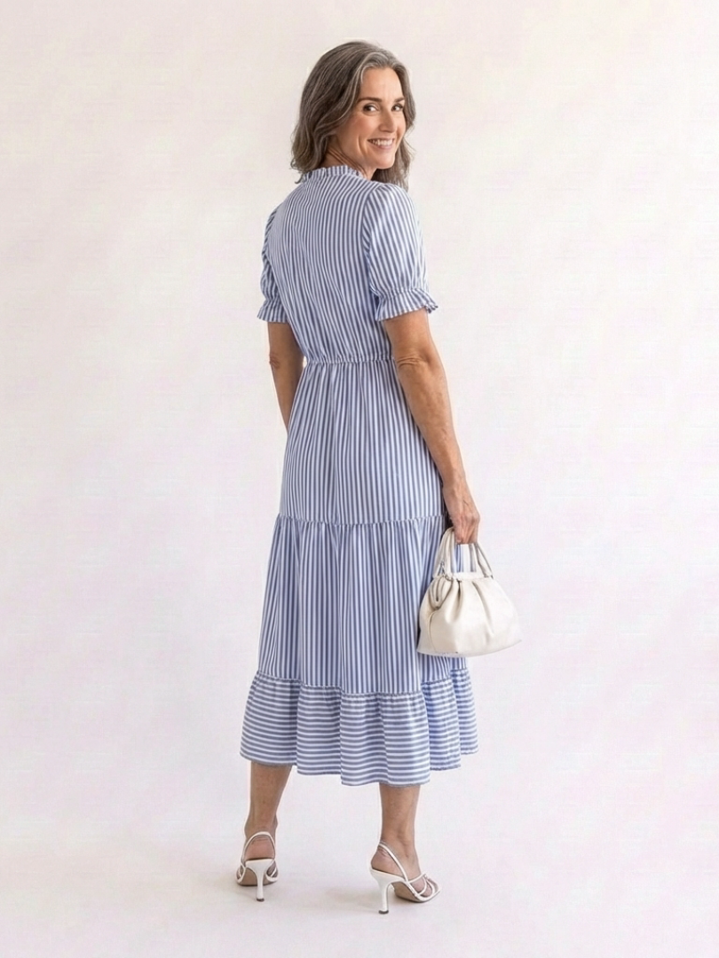 Dakota | Midi-Kleid mit kurzen Ärmeln und Streifen