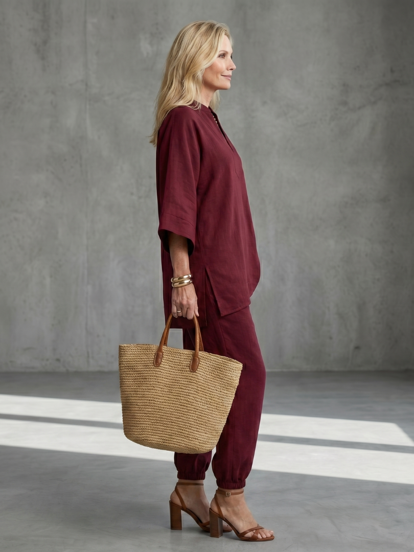 Georgiana | V-Ausschnitt Tunika mit Gathered Hose Set