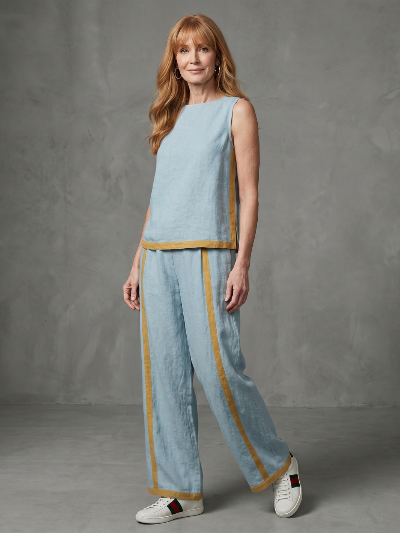Inara | Ärmelloses Top mit weitem Beinschnitt und Kontrast-Hosen-Set