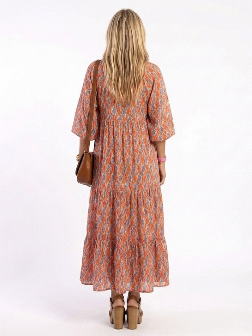 Amara | Midi-Kleid mit geometrischem Muster und V-Ausschnitt