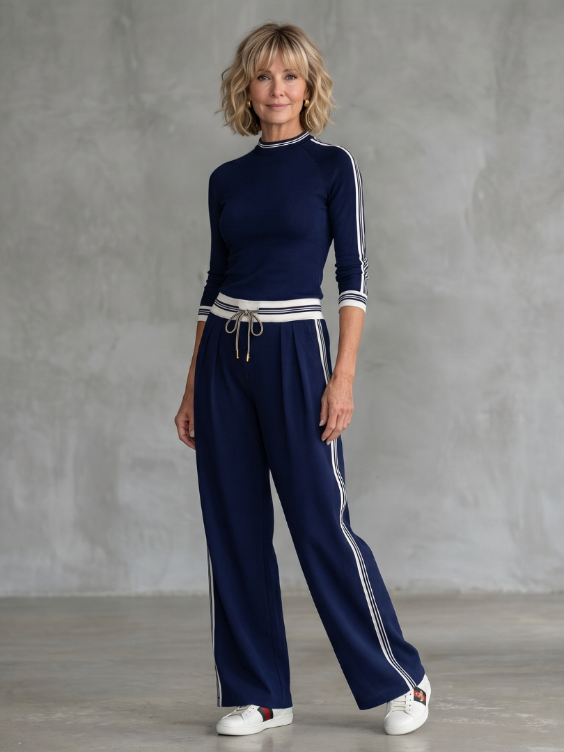 Eirlys | Figurbetontes Langarm-Top mit Weitbein-Hosen-Set