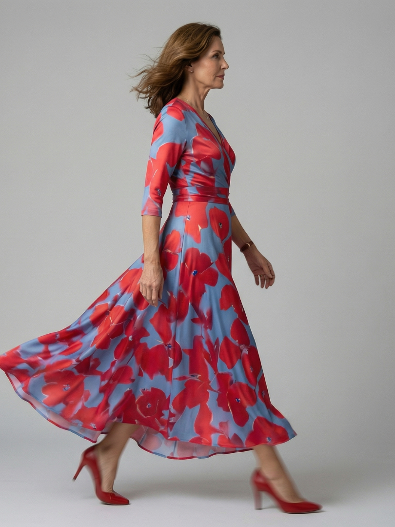 Celine | Midi-Kleid mit Wickelkragen