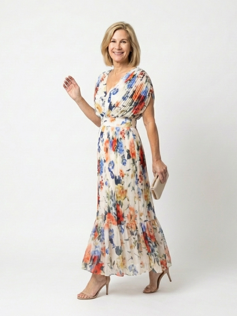 Savannah | Midi Kleid mit Blumenmuster und kurzen Ärmeln