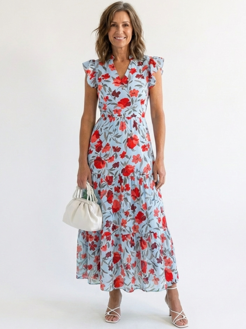 Lila | Midi-A-Line Kleid mit Blumenmuster