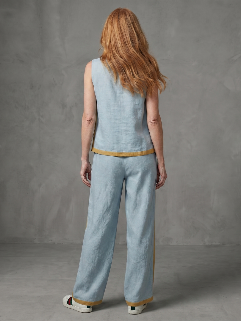 Inara | Ärmelloses Top mit weitem Beinschnitt und Kontrast-Hosen-Set