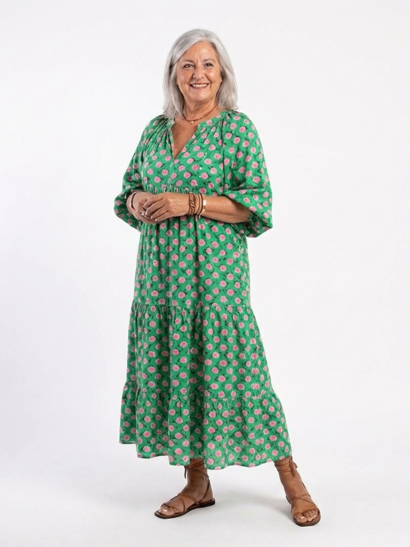 Fiora | Midi-Kleid mit Blumenmuster und V-Ausschnitt