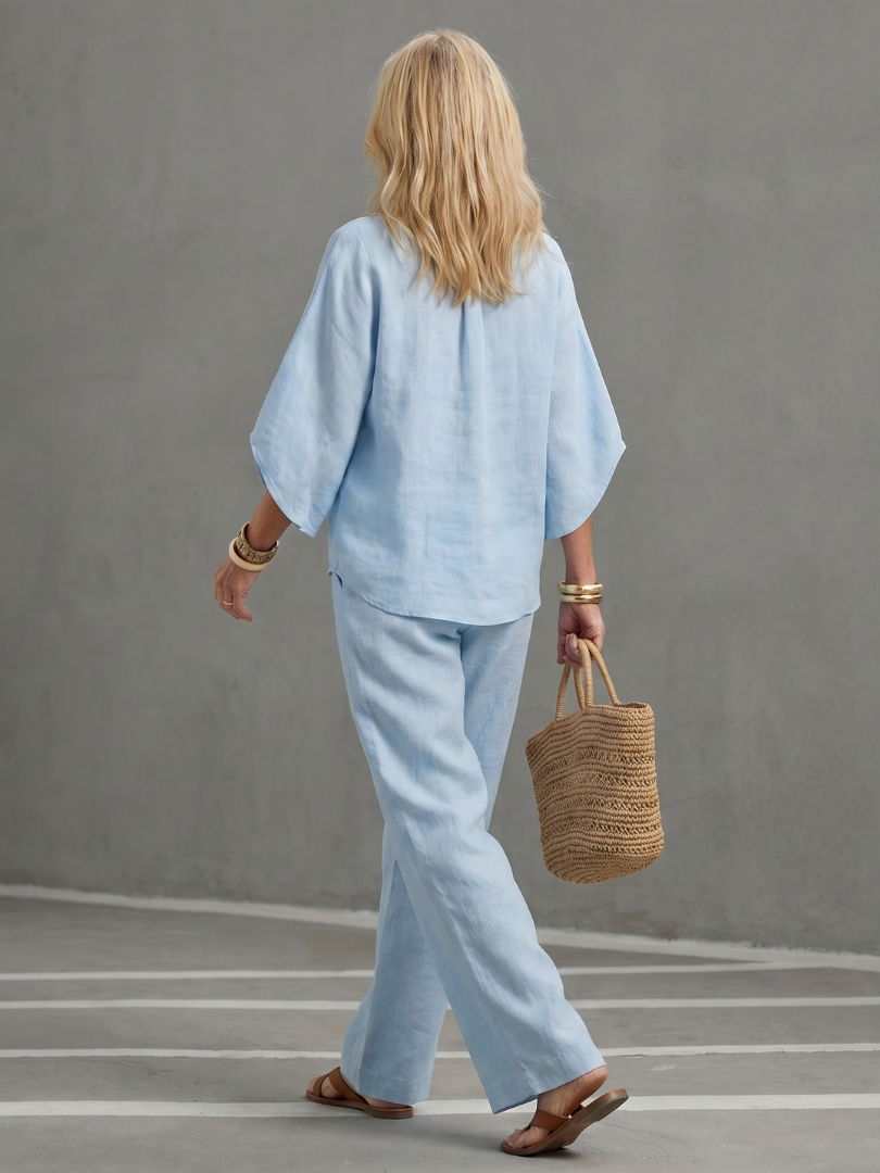Amity | Knopf-Front Entspanntes Tunika-Hosen-Set