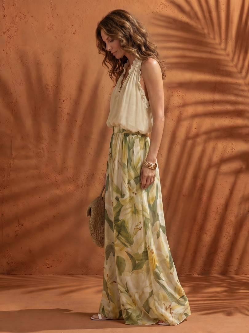 Solange | Halter Neck Bluse Floral Weite Bein Set