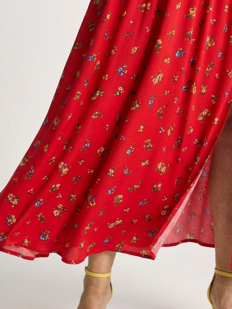 Delphine | Midi-Kleid mit Puffärmeln und quadratischem Ausschnitt mit Blumen