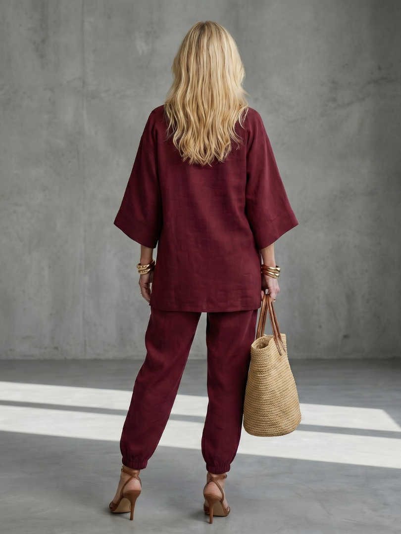 Georgiana | V-Ausschnitt Tunika mit Gathered Hose Set