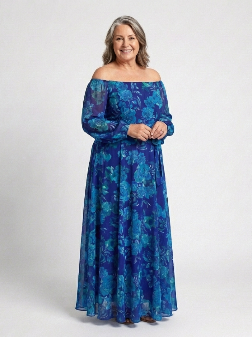 Aspen | Maxikleid mit Blumenmuster und schulterfreiem Design