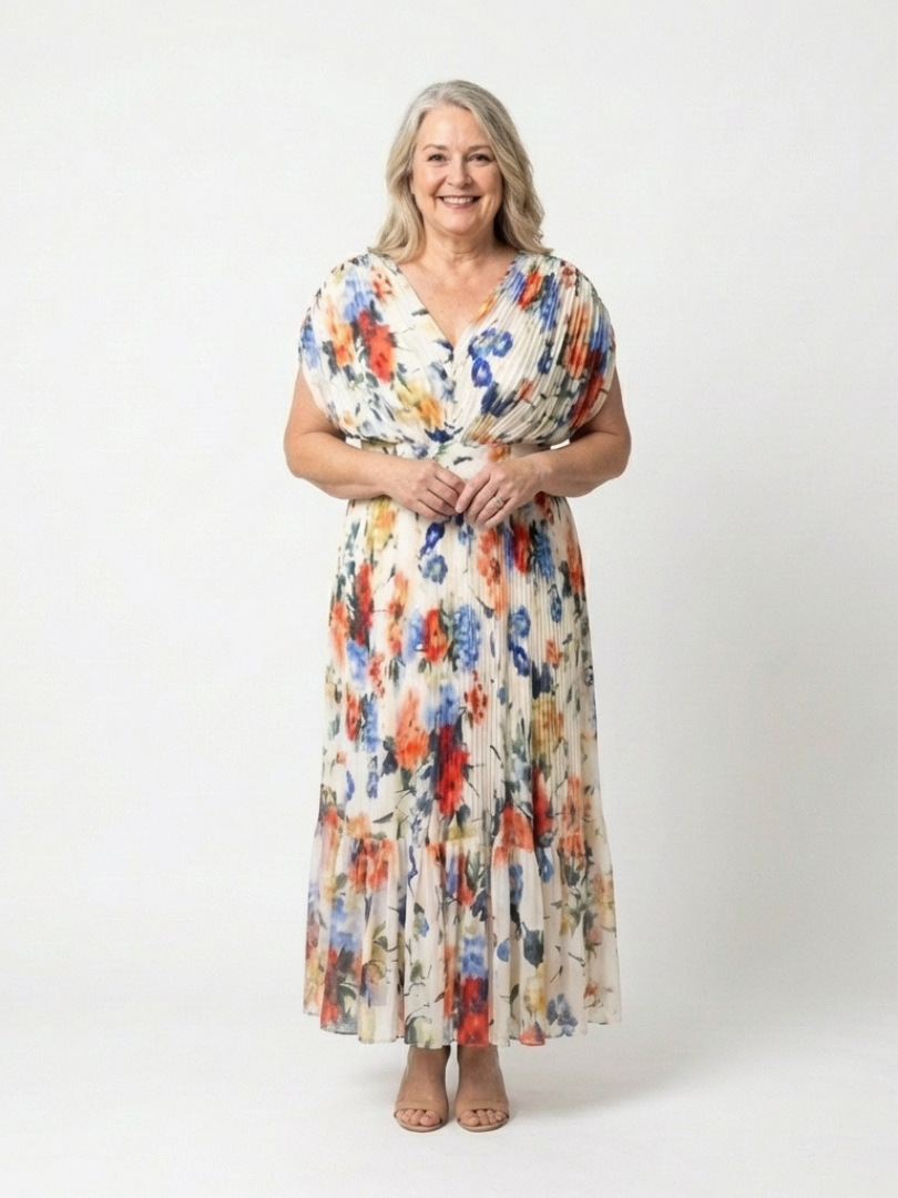 Savannah | Midi Kleid mit Blumenmuster und kurzen Ärmeln