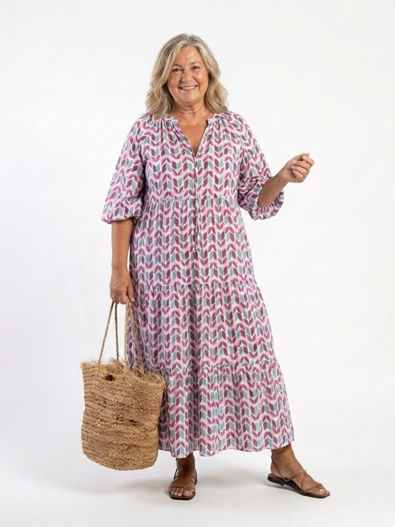 Mireya | Midi-Kleid mit langen Ärmeln und geometrischem Muster