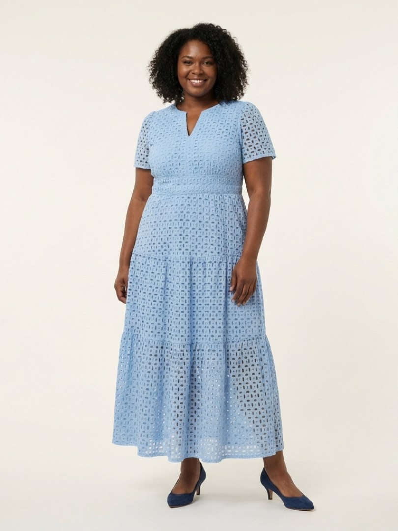 Brielle | Midi-Kleid mit kurzen Ärmeln und V-Ausschnitt