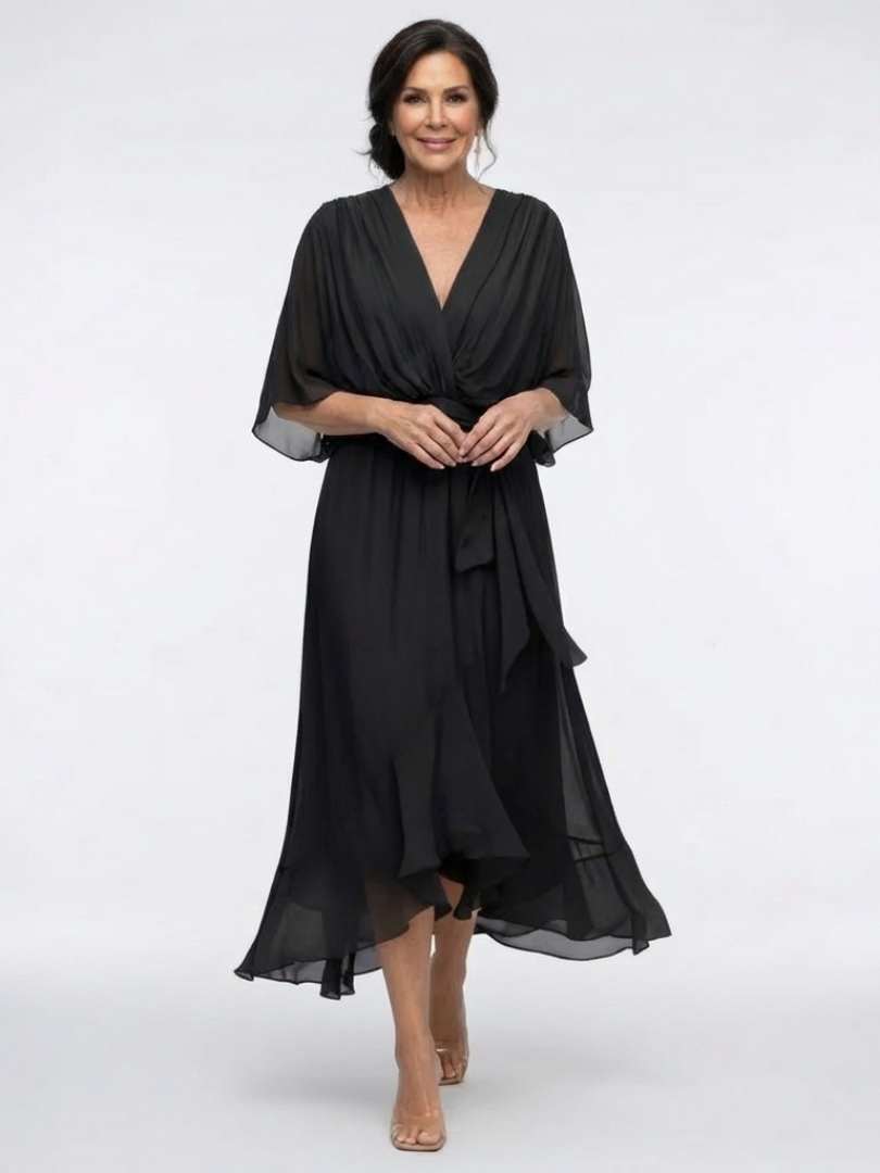 Elysia | Midikleid mit Wickeloptik und V-Ausschnitt mit Gürtel