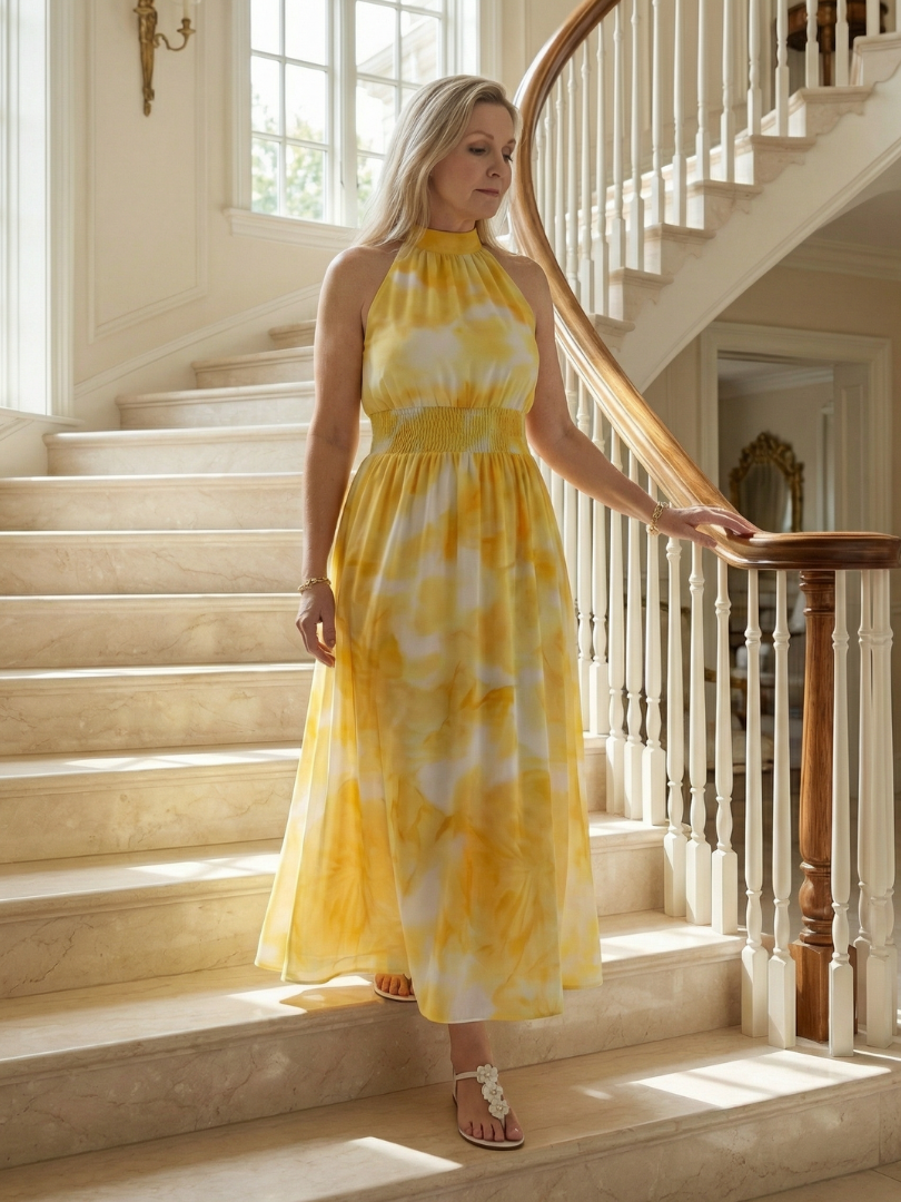 Sylin | Midi-Kleid mit gerafftem Halterneck
