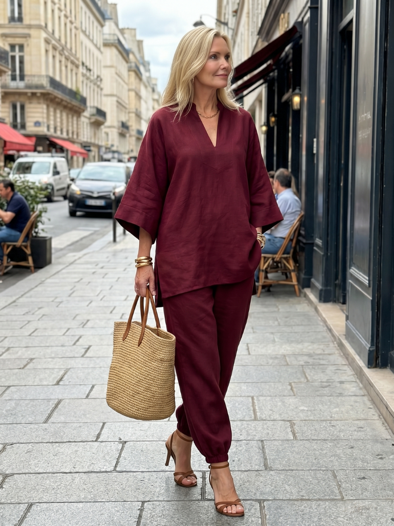Georgiana | V-Ausschnitt Tunika mit Gathered Hose Set