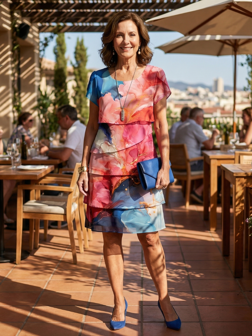 Mira | Elegantes knielanges Kleid mit Marmor-Muster