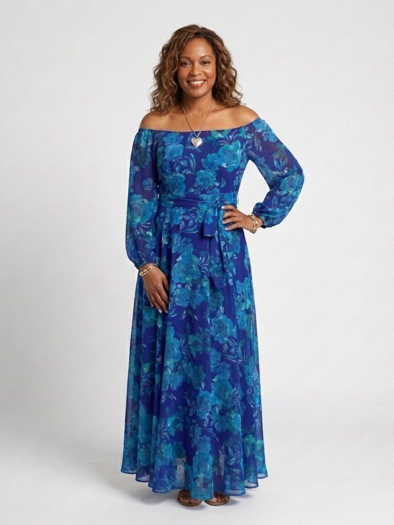 Aspen | Maxikleid mit Blumenmuster und schulterfreiem Design