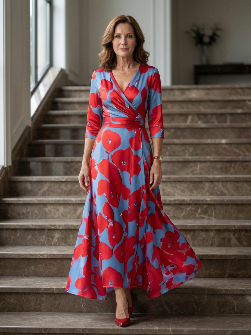 Celine | Midi-Kleid mit Wickelkragen