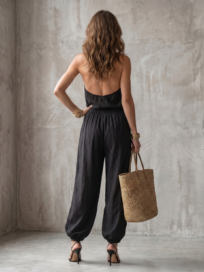 Yvaine | Drapierter Hals Fluid Top Weite Hose Set