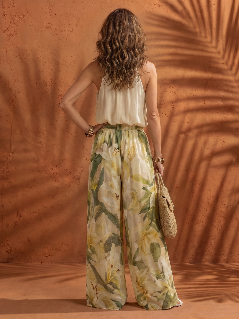 Solange | Halter Neck Bluse Floral Weite Bein Set
