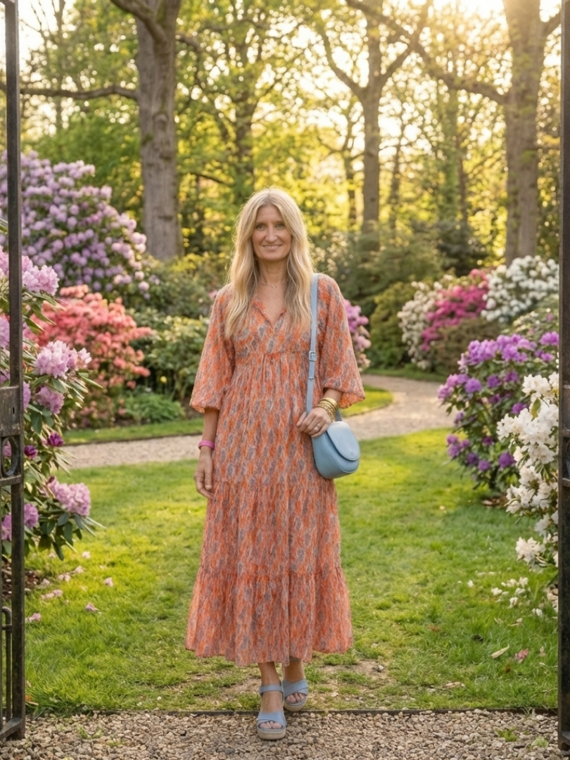 Amara | Midi-Kleid mit geometrischem Muster und V-Ausschnitt