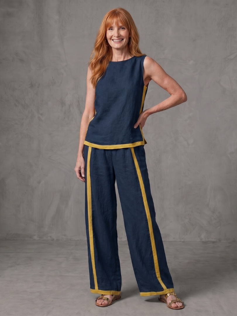 Inara | Ärmelloses Top mit weitem Beinschnitt und Kontrast-Hosen-Set