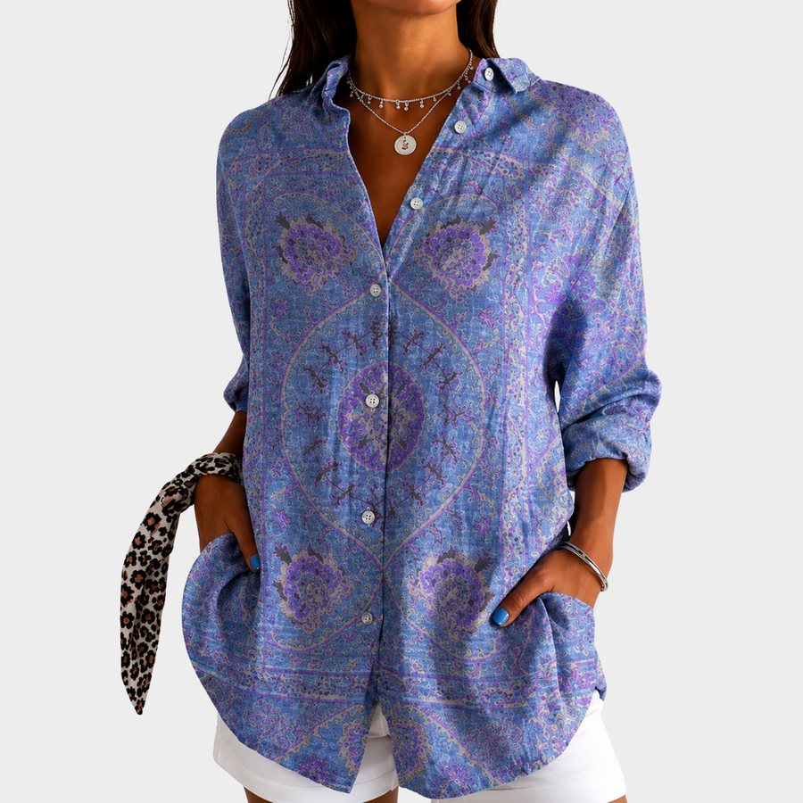 Bluse Grace in Lavendel-Mosaik