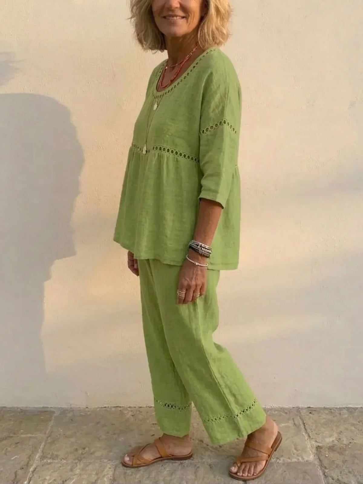 Marielle | Zweiteiliges Set aus weichem Leinen mit Spitzen-Details