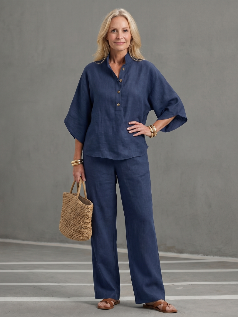 Amity | Knopf-Front Entspanntes Tunika-Hosen-Set