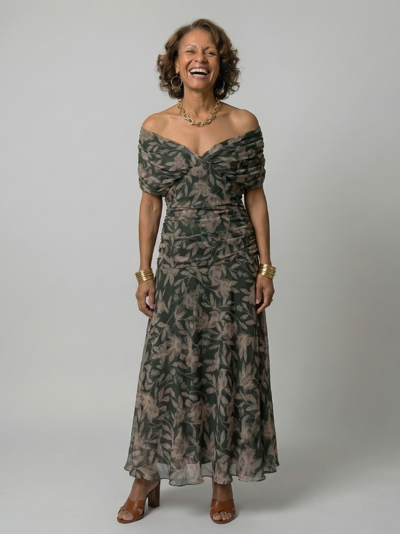 Calen | Midi Kleid mit schulterfreien Trägern