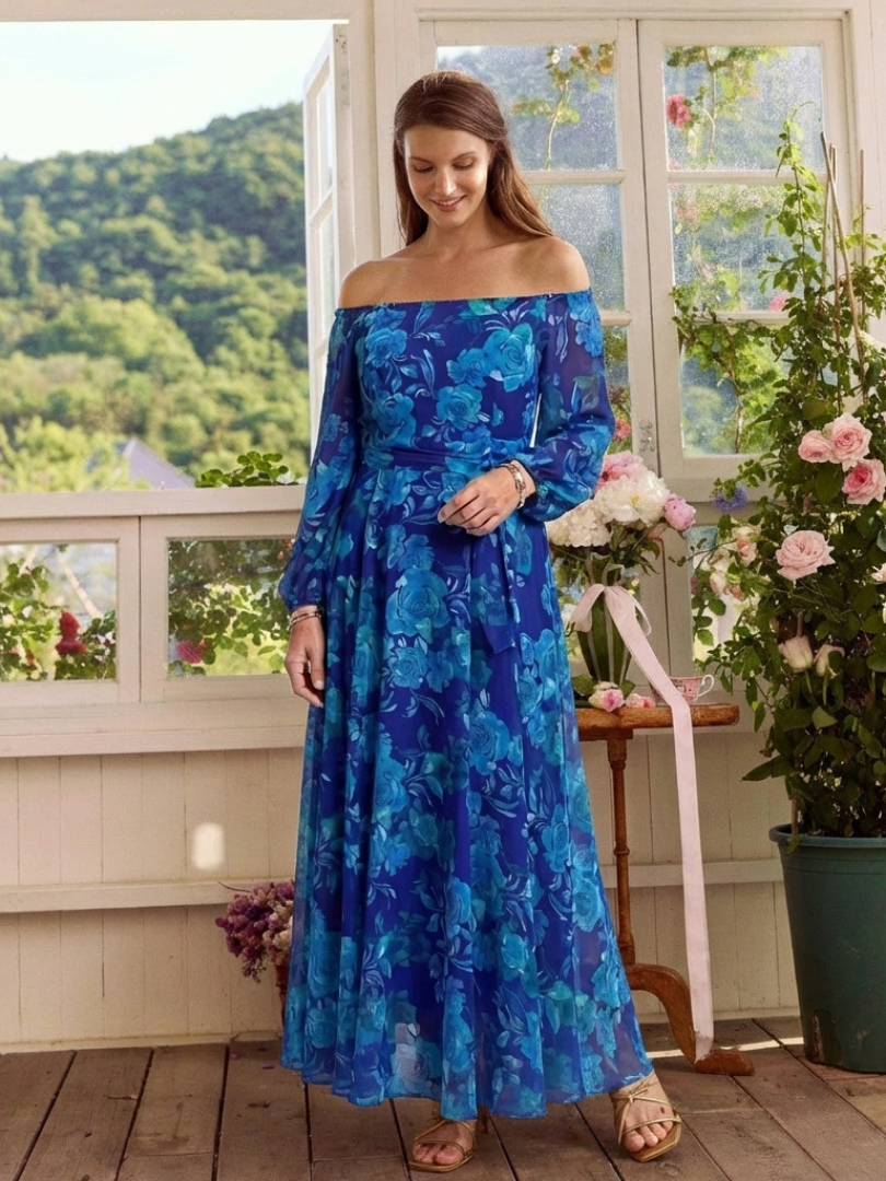 Aspen | Maxikleid mit Blumenmuster und schulterfreiem Design