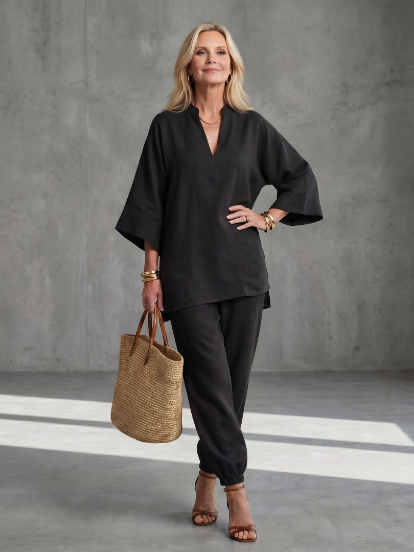 Georgiana | V-Ausschnitt Tunika mit Gathered Hose Set