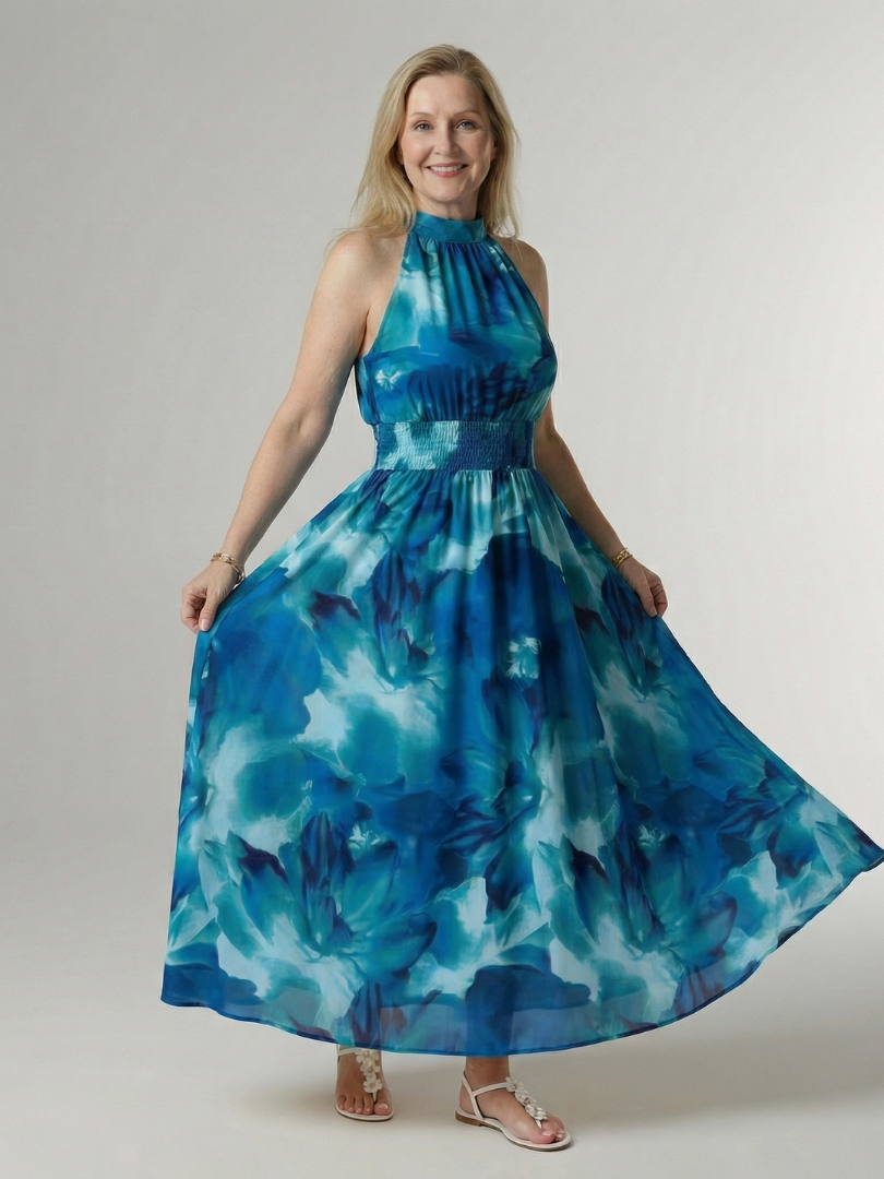 Sylin | Midi-Kleid mit gerafftem Halterneck