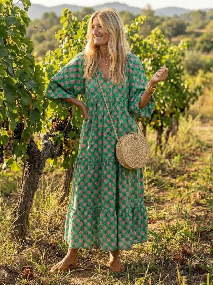 Fiora | Midi-Kleid mit Blumenmuster und V-Ausschnitt