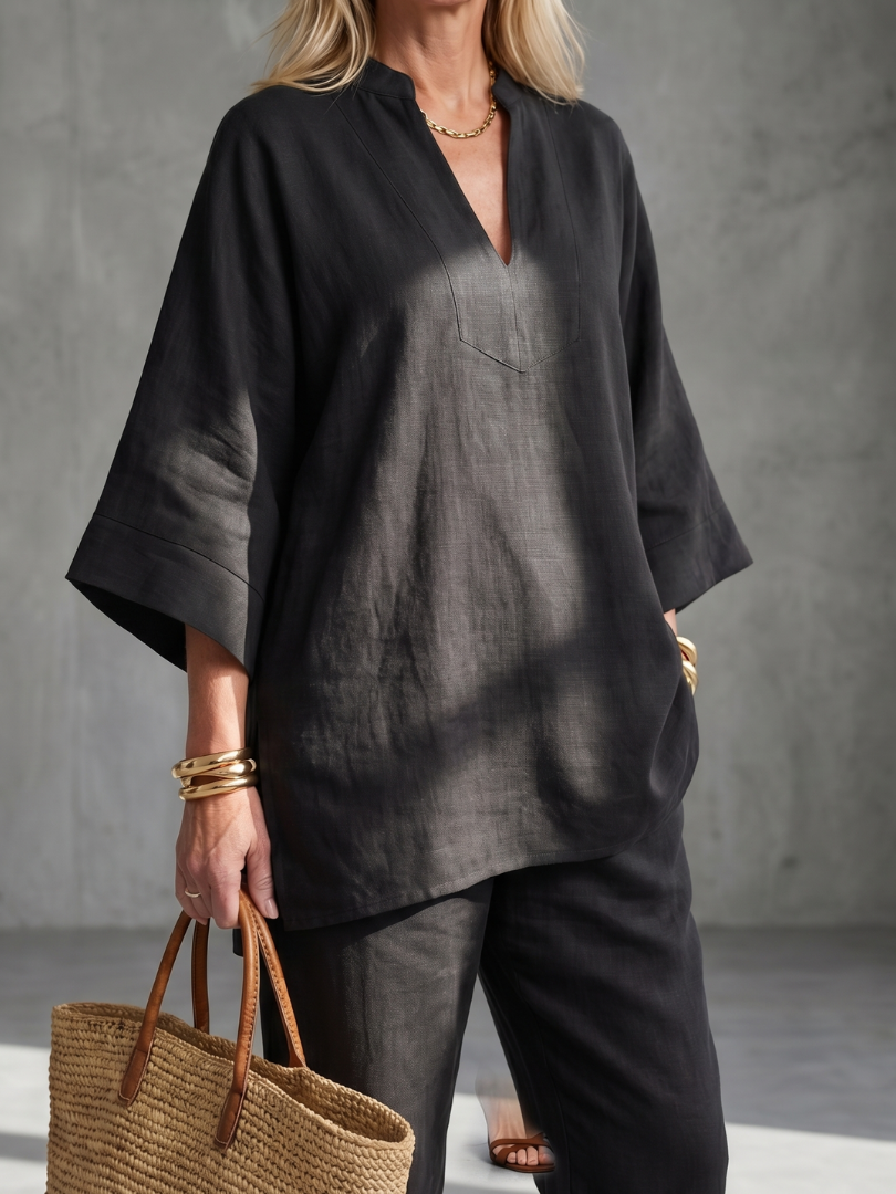 Georgiana | V-Ausschnitt Tunika mit Gathered Hose Set