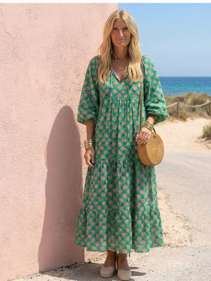 Fiora | Midi-Kleid mit Blumenmuster und V-Ausschnitt