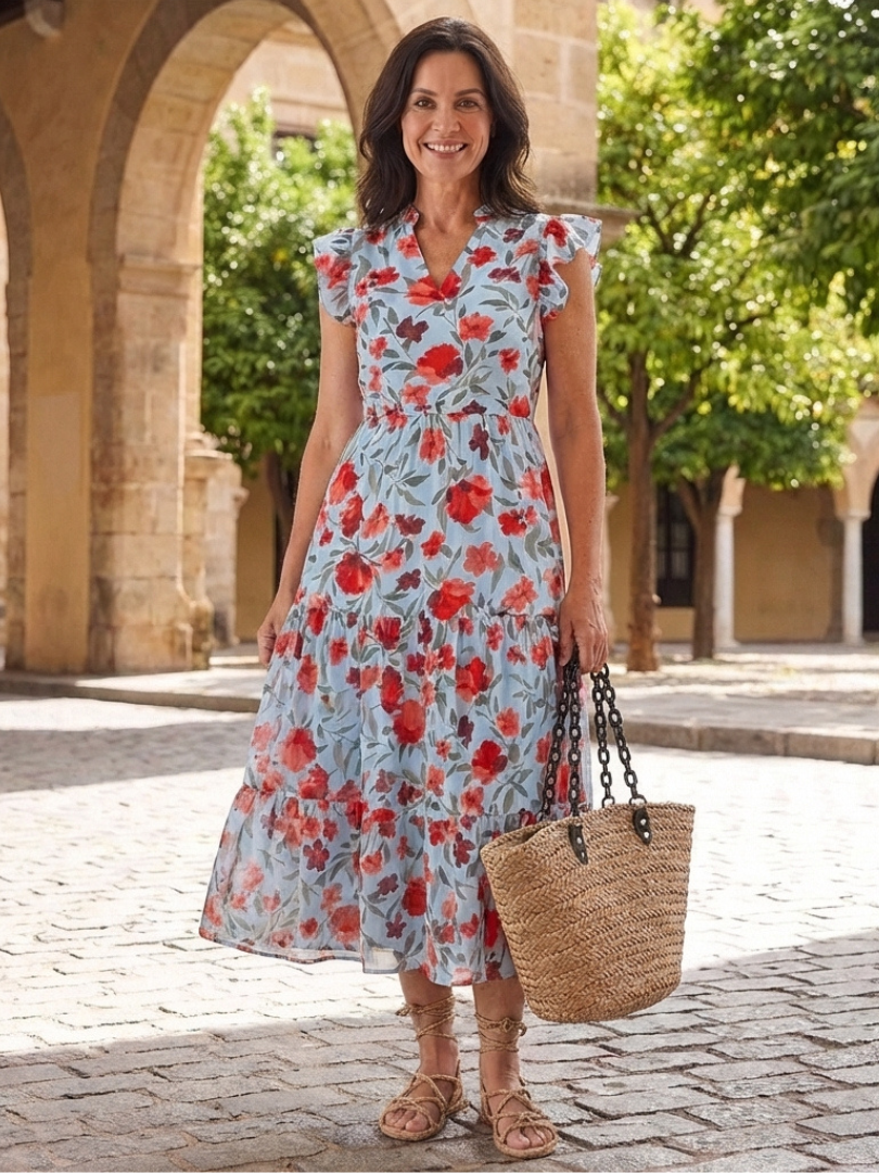 Lila | Midi-A-Line Kleid mit Blumenmuster