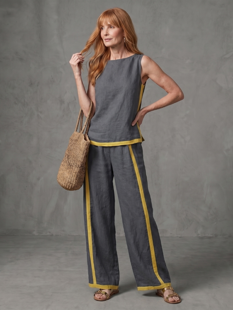 Inara | Ärmelloses Top mit weitem Beinschnitt und Kontrast-Hosen-Set