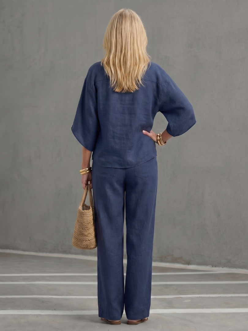 Amity | Knopf-Front Entspanntes Tunika-Hosen-Set