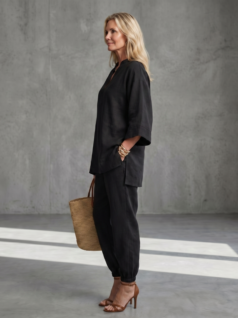 Georgiana | V-Ausschnitt Tunika mit Gathered Hose Set