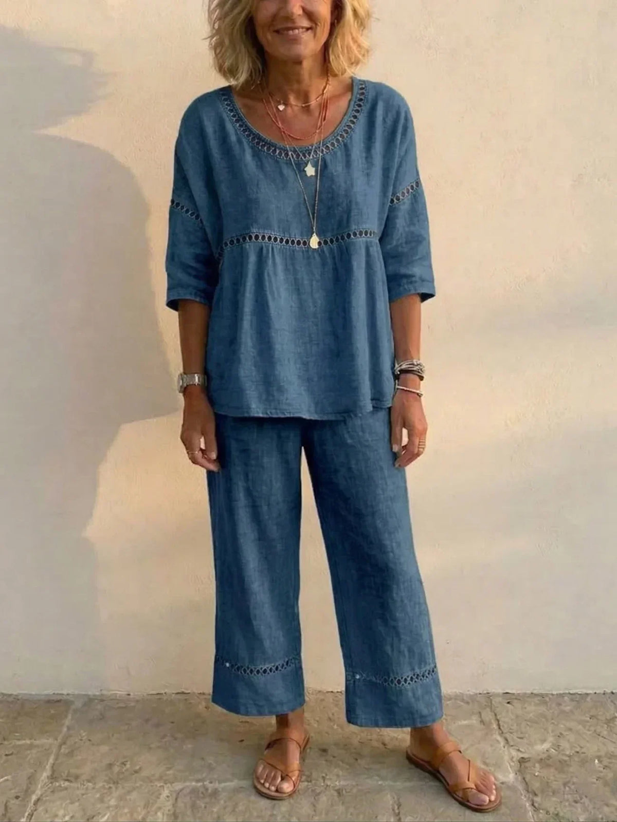 Marielle | Zweiteiliges Set aus weichem Leinen mit Spitzen-Details