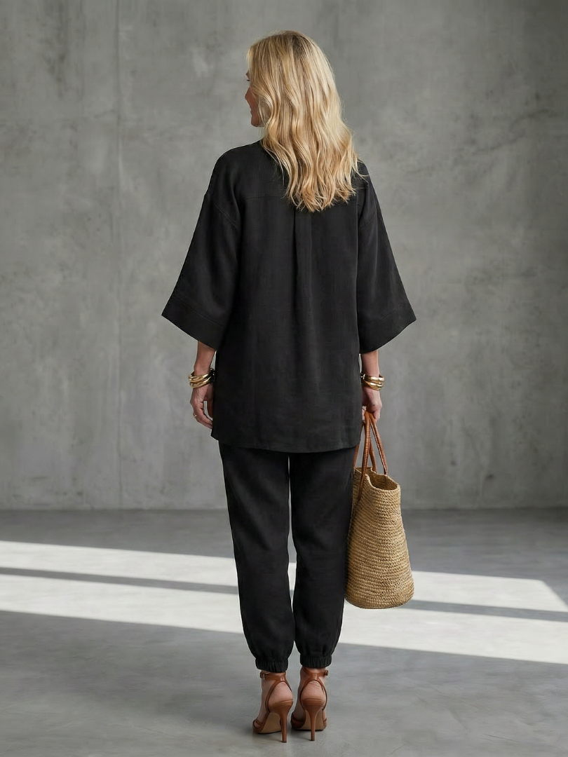 Georgiana | V-Ausschnitt Tunika mit Gathered Hose Set