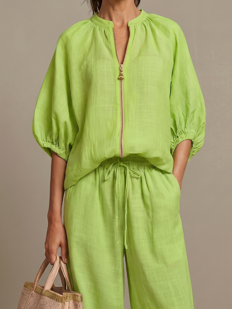 Natalia | Blouson Top mit Reißverschluss und Weitbein-Hose