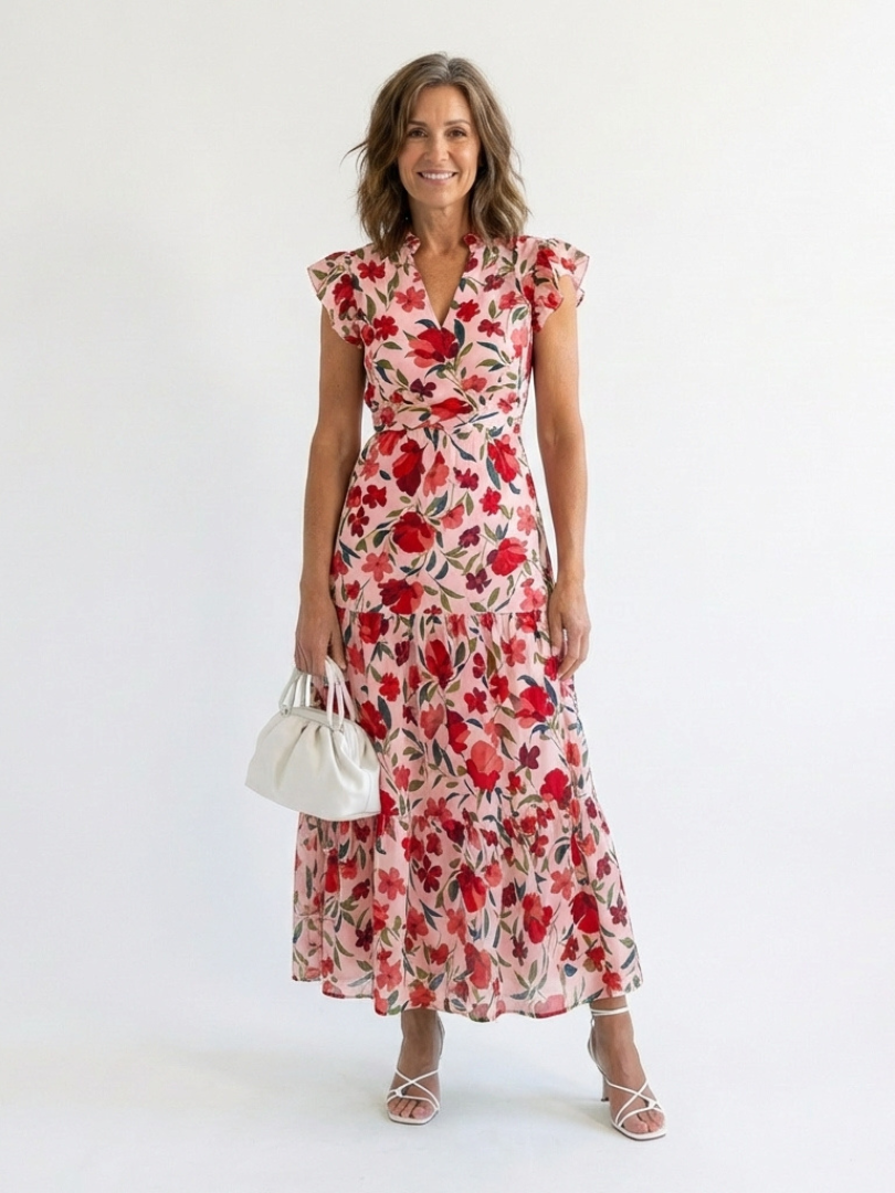Lila | Midi-A-Line Kleid mit Blumenmuster
