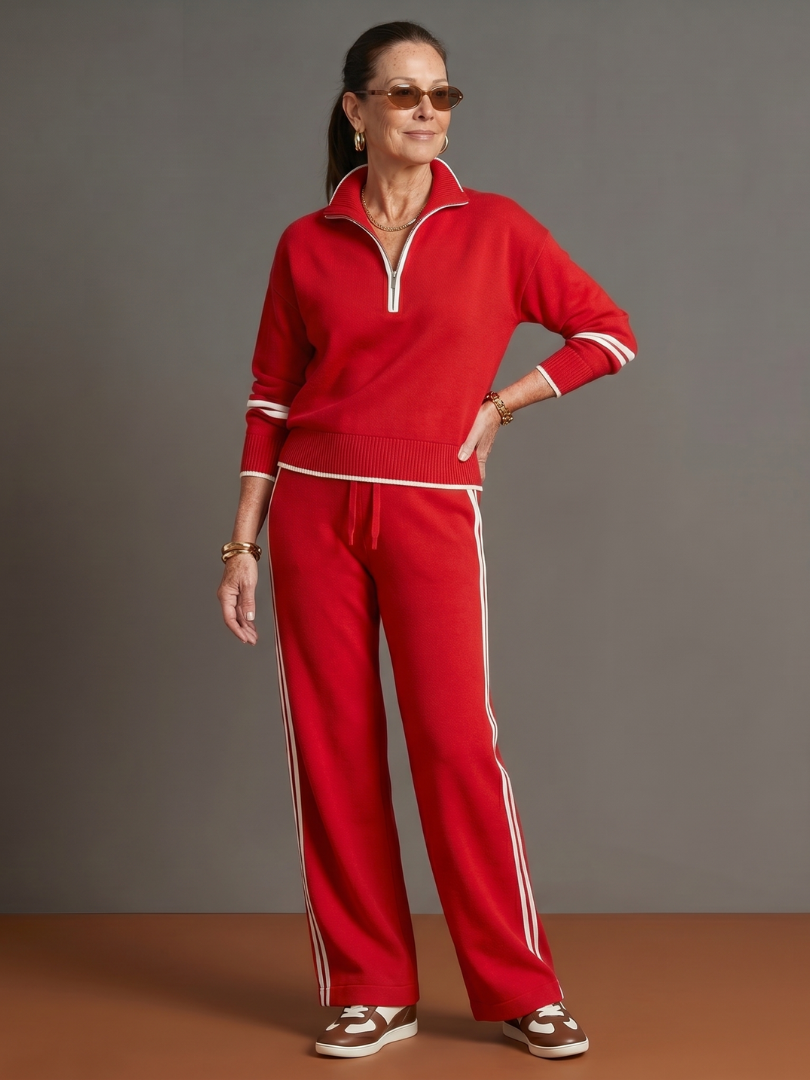 Regen | Zip-Hals Langarm-Seitenstreifen Leggings-Set