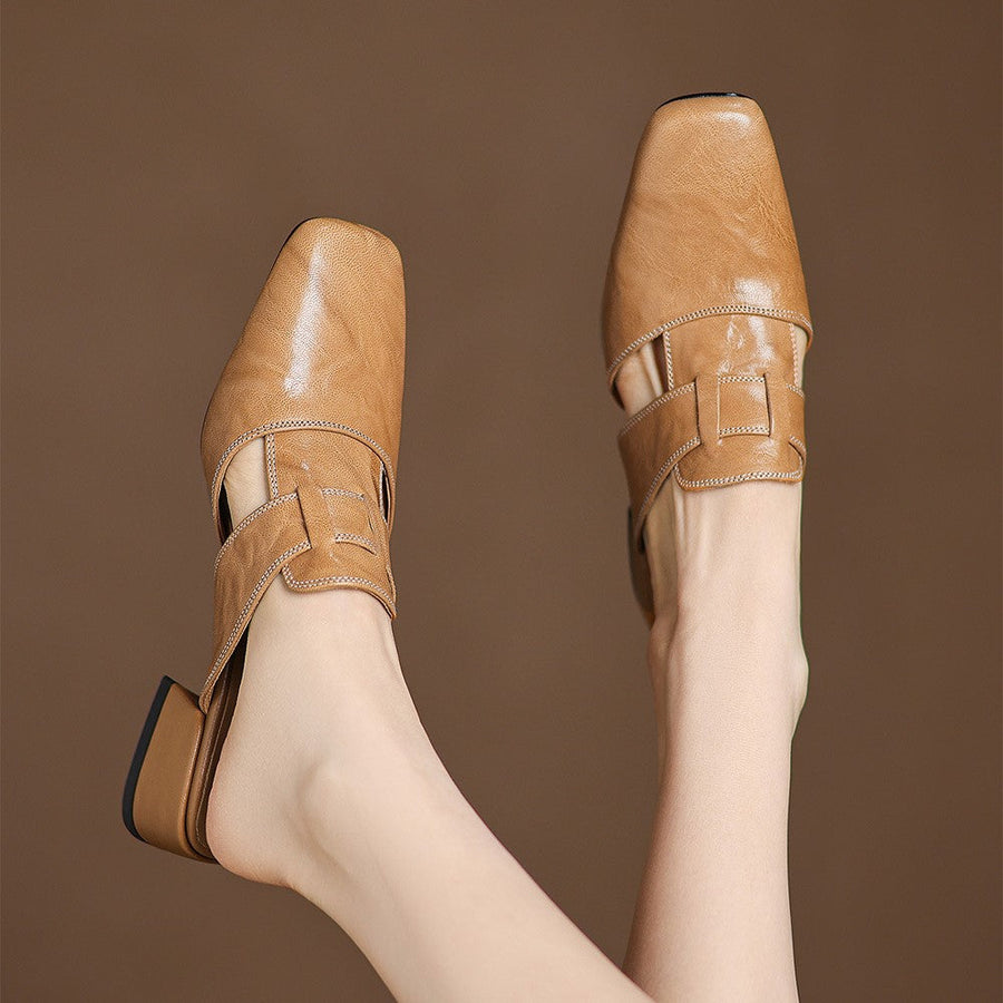 Mules aus Leder mit quadrater Spitze Rosel